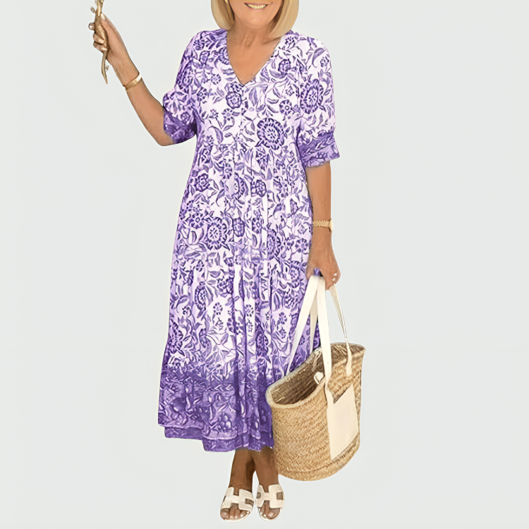 Constance | Vestido midi con estampado floral en el borde y bajo escalonado