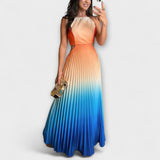 Haven - Elegante Vestido Maxi Sin Espalda con Pliegues Gradientes y Lazos