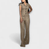Ivy - Conjunto de Top Elegante con Escote en V y Pantalones