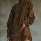 Savana Fringe™ | Minivestido de cuello alto de ante vintage