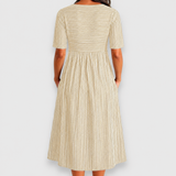 Cecily | Vestido midi a rayas con botones decorativos y bolsillos