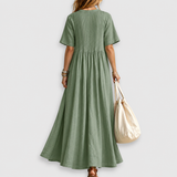 Elowen | Vestido maxi de lino con escote en V y pliegues