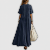 Elowen | Vestido maxi de lino con escote en V y pliegues
