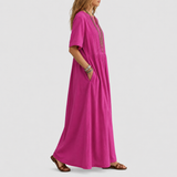 Elowen | Vestido maxi de lino con escote en V y pliegues