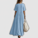 Elowen | Vestido maxi de lino con escote en V y pliegues