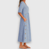 Cecily | Vestido midi a rayas con botones decorativos y bolsillos