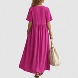 Elowen | Vestido maxi de lino con escote en V y pliegues