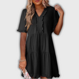 SHAILA – Minivestido relajado con cuello en V y volante