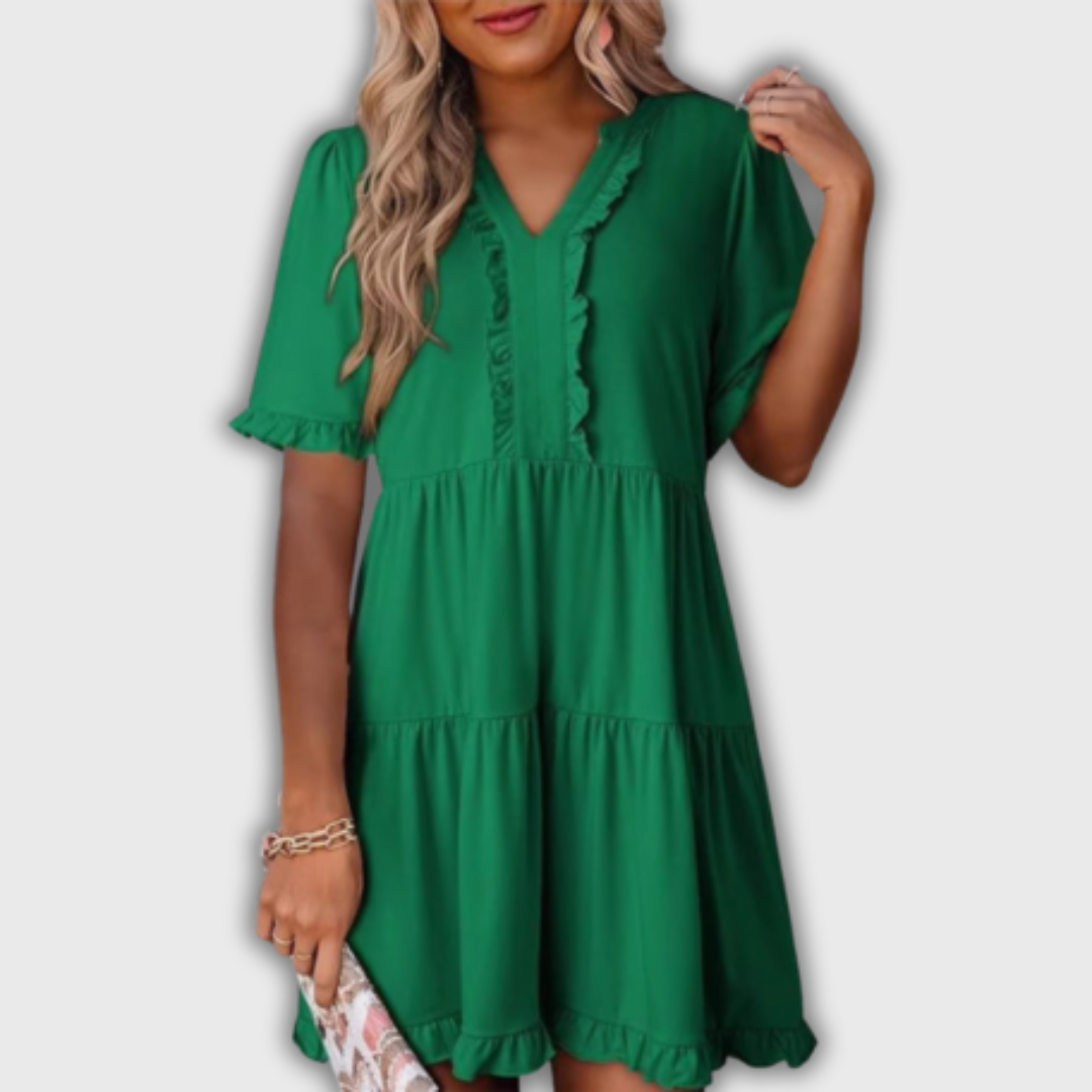 SHAILA – Minivestido relajado con cuello en V y volante