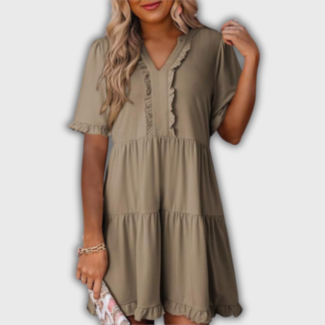 SHAILA – Minivestido relajado con cuello en V y volante