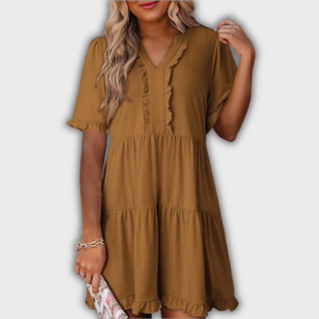 SHAILA – Minivestido relajado con cuello en V y volante