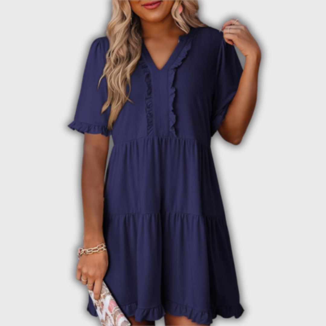 SHAILA – Minivestido relajado con cuello en V y volante