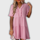 SHAILA – Minivestido relajado con cuello en V y volante