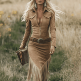 Vestido Midi Sierra Western Fringe con Cremallera
