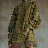 Savana Fringe™ | Minivestido de cuello alto de ante vintage