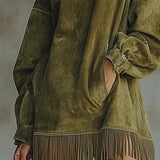 Savana Fringe™ | Minivestido de cuello alto de ante vintage