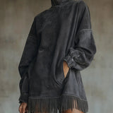 Savana Fringe™ | Minivestido de cuello alto de ante vintage