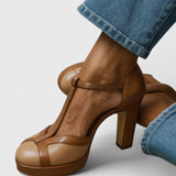 Seraphine | Zapatos de tacón ortopédicos de plataforma de cuero con tira en T