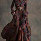 Highland Muse™ | Vestido Maxi a Cuadros Vintage
