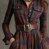 Highland Muse™ | Vestido Maxi a Cuadros Vintage