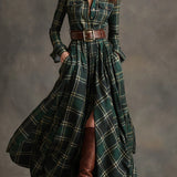 Highland Muse™ | Vestido Maxi a Cuadros Vintage