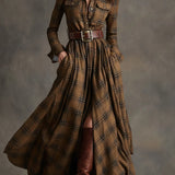 Highland Muse™ | Vestido Maxi a Cuadros Vintage