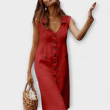 Nora – Vestidos de corte A de algodón y lino con cuello