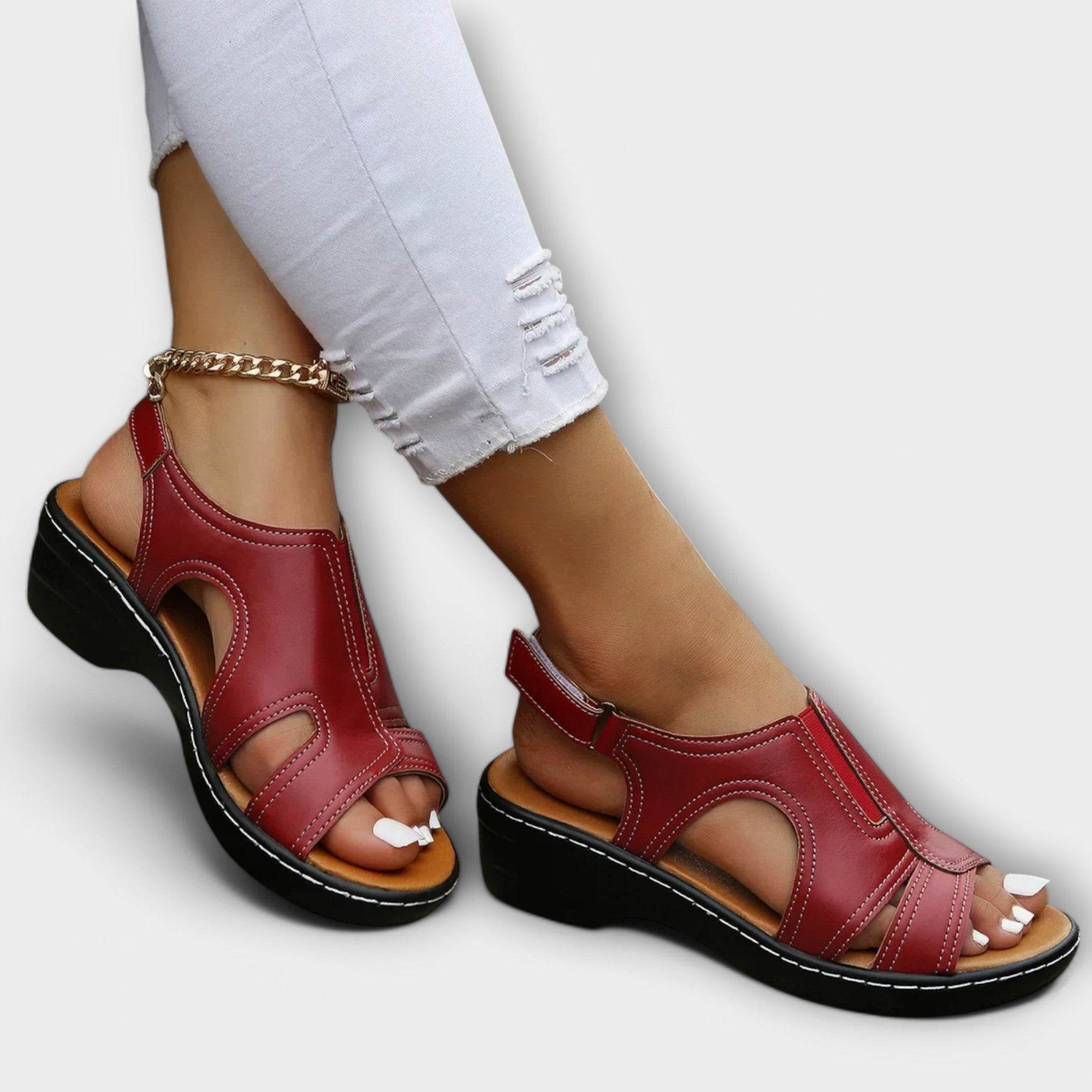 Christina – Sandalias Ortopédicas de Cuero con Tacón Cómodo