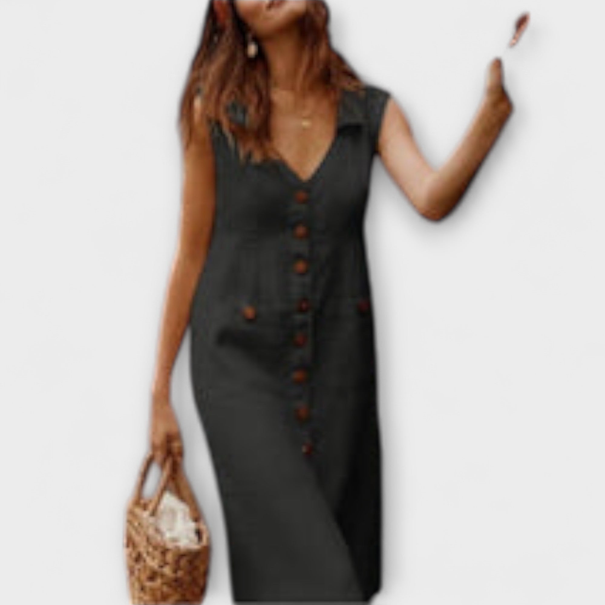 Nora – Vestidos de corte A de algodón y lino con cuello