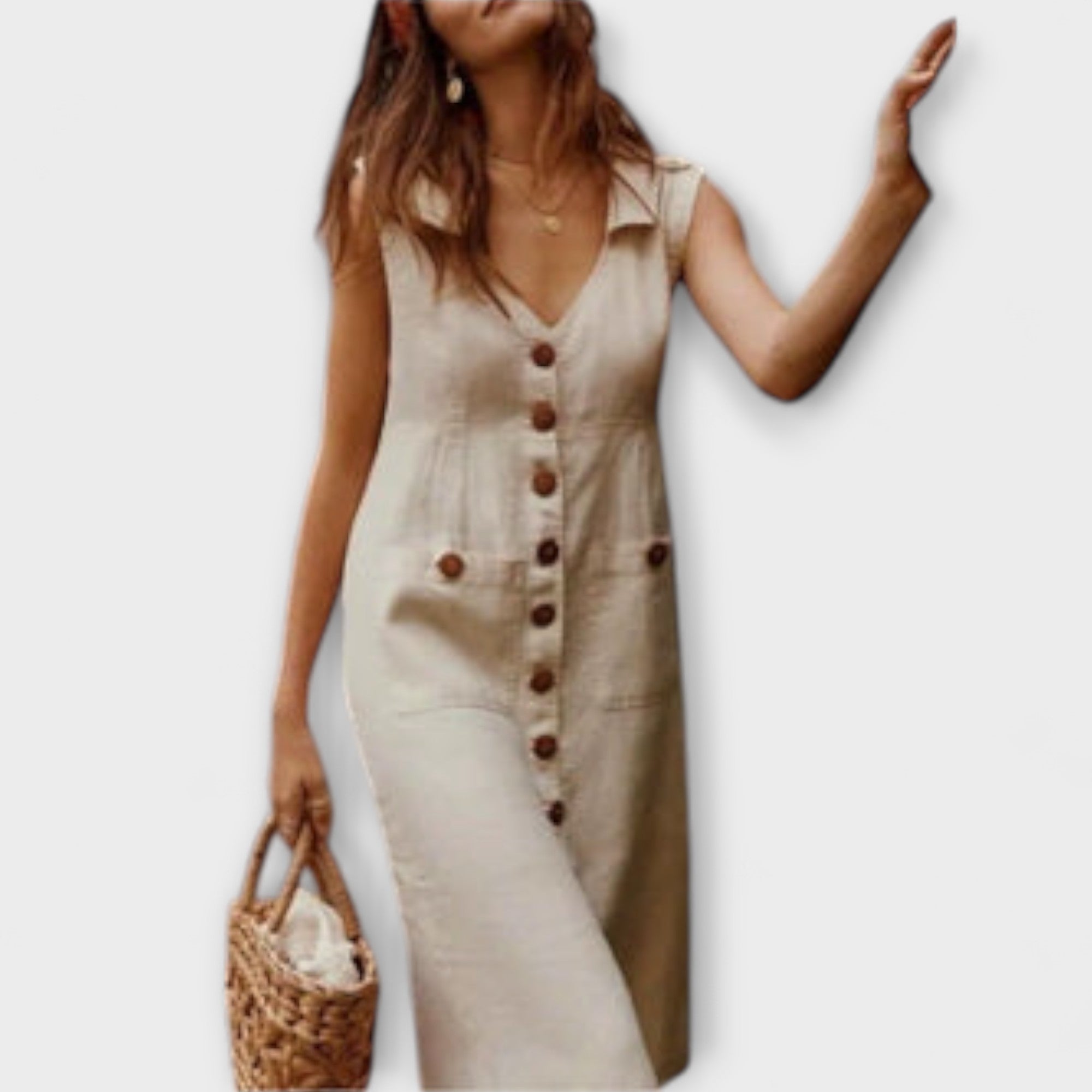 Nora – Vestidos de corte A de algodón y lino con cuello