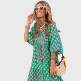 Fleur | Vestido largo escalonado holgado con mangas tipo kimono