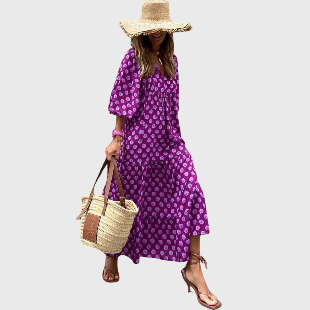 Fleur | Vestido largo escalonado holgado con mangas tipo kimono