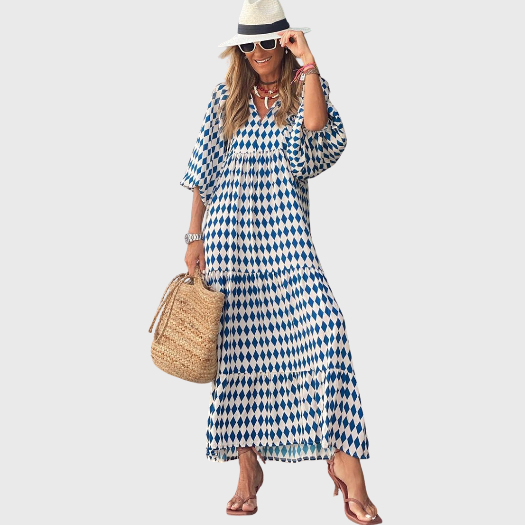 Fleur | Vestido largo escalonado holgado con mangas tipo kimono