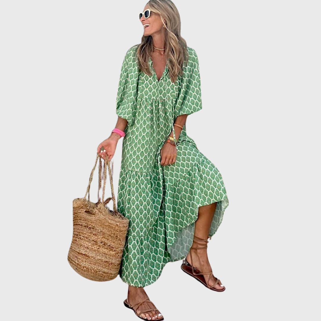 Fleur | Vestido largo escalonado holgado con mangas tipo kimono