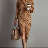 Maribelle™ | Vestido midi de gamuza con estampado de lunares vintage