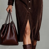 Vestido midi abotonado Sienna de pana suave