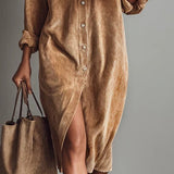 Vestido midi abotonado Sienna de pana suave