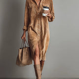 Vestido midi abotonado Sienna de pana suave