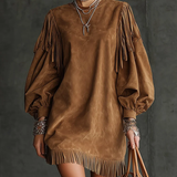 Aurelia Fringe™ | Minivestido de gamuza vintage