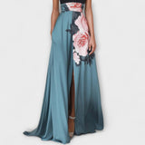 Natalie - Vestido largo evasé floral sin mangas con cuello redondo