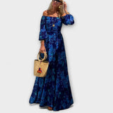 Juniper - Vestido largo floral con hombros descubiertos y fruncido en la parte superior, perfecto para vacaciones