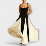 Ember - Elegancia clásica: Vestido maxi con paneles de tul y corte A