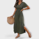 Heather - Un elegante vestido Boho con escote en V y manga larga