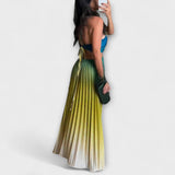 Haven - Elegante Vestido Maxi Sin Espalda con Pliegues Gradientes y Lazos
