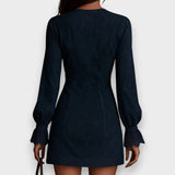 Jane | Minivestido de gamuza azul con encaje