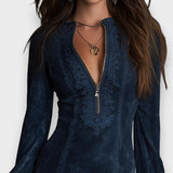 Jane | Minivestido de gamuza azul con encaje
