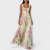 Rosalind | Vestido largo de gasa floral plisado con cinturón a la cintura