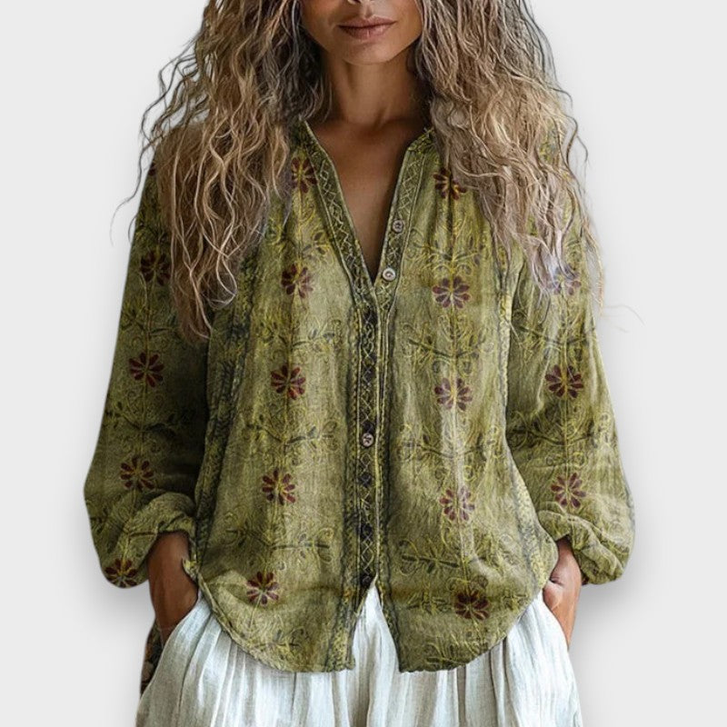 Lia | Blusa vintage con estampado de hojas
