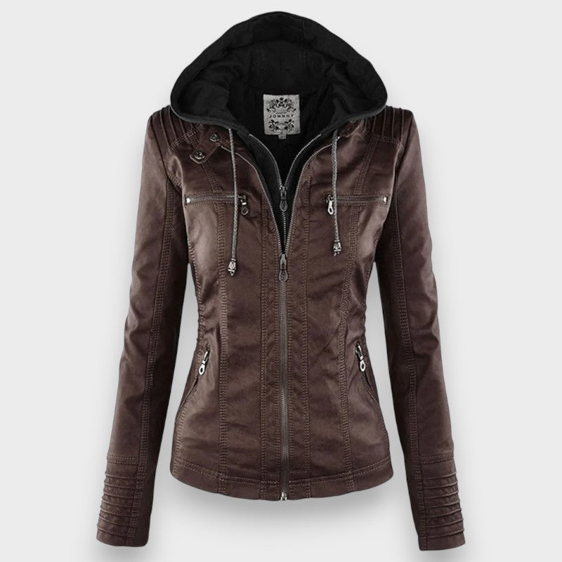 Leni | Chaqueta de Cuero Estilo Motero