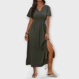 Heather - Un elegante vestido Boho con escote en V y manga larga